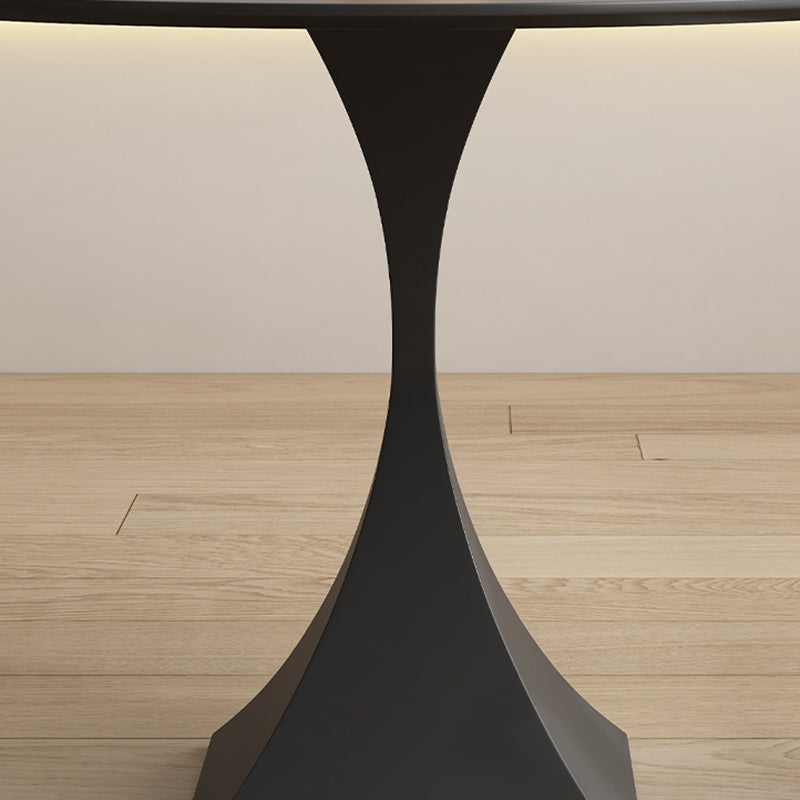 Modern Minimalist Square Base Round Sintered Stone Carbon Steel End Table 1-Tier For Living Room