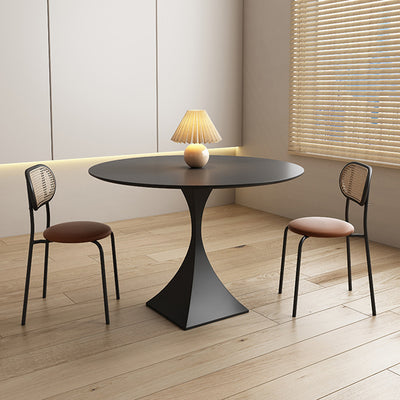 Moderner minimalistischer quadratischer Sockel runder Steinplatte Metall Beistelltisch 1-stufig für Wohnzimmer 