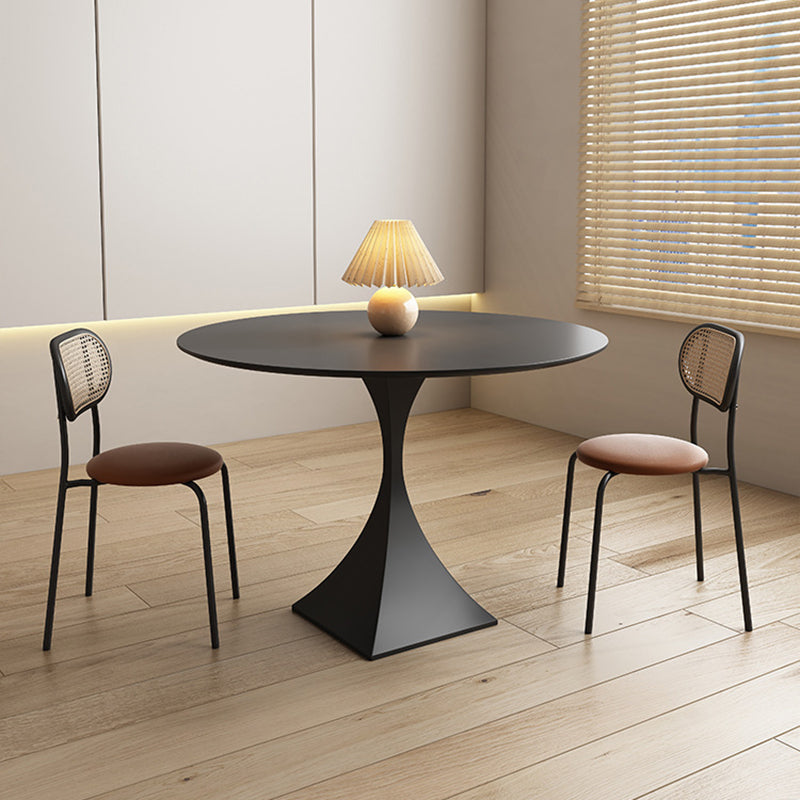 Moderner minimalistischer quadratischer Sockel runder Steinplatte Metall Beistelltisch 1-stufig für Wohnzimmer 