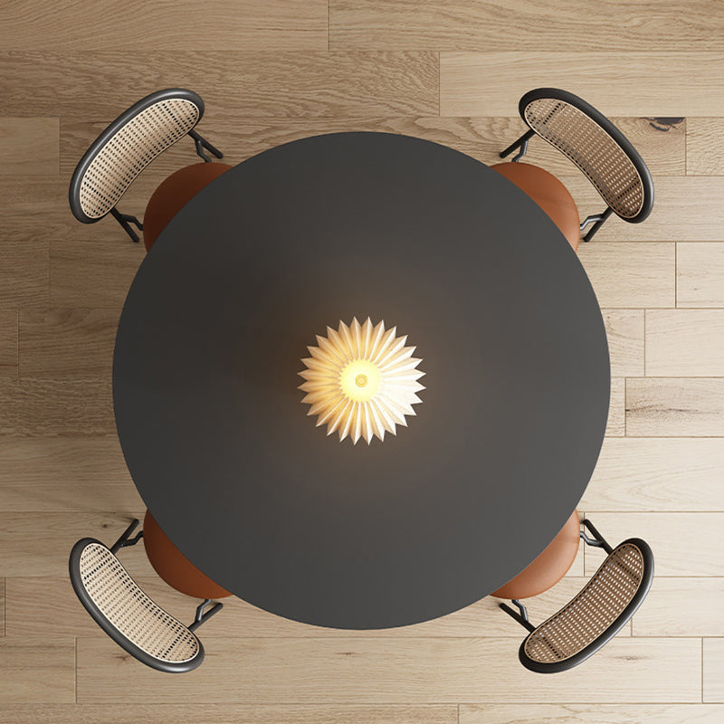 Modern Minimalist Square Base Round Sintered Stone Carbon Steel End Table 1-Tier For Living Room