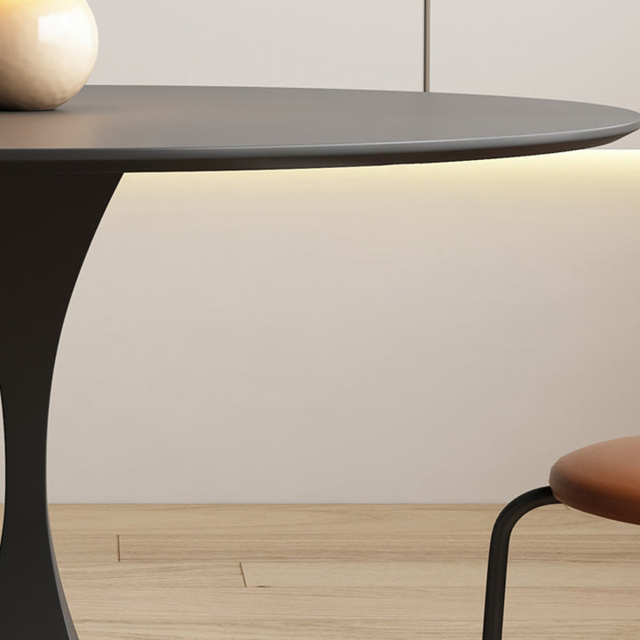 Modern Minimalist Square Base Round Sintered Stone Carbon Steel End Table 1-Tier For Living Room