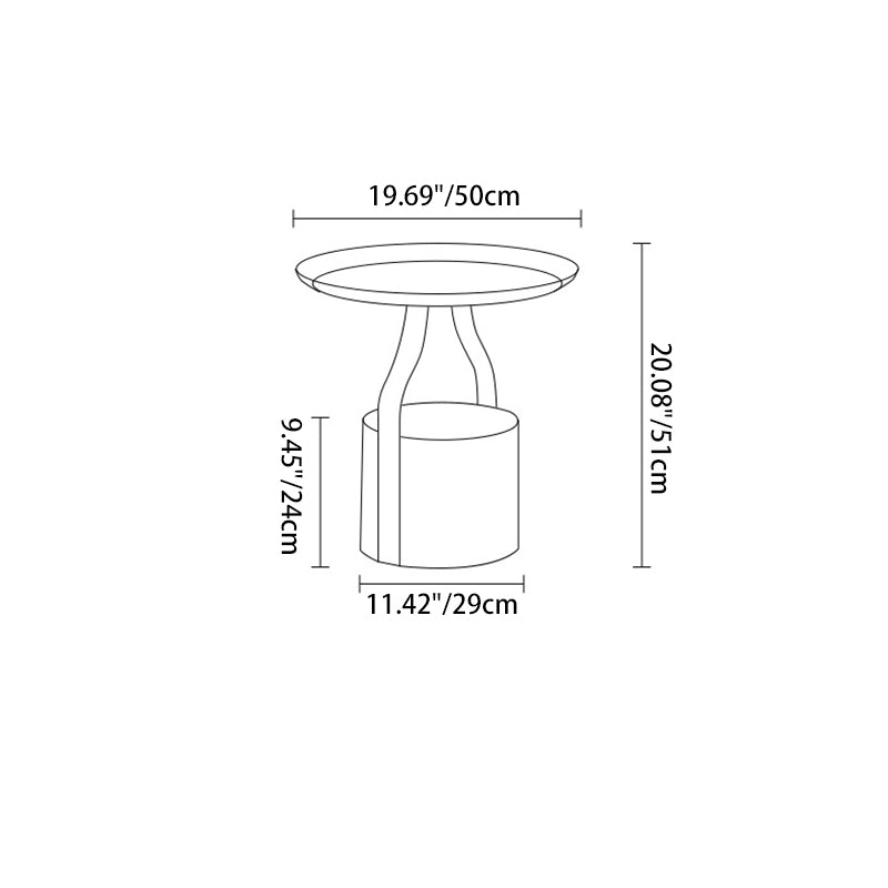 Contemporary Scandinavian Round Cylinder Drum Stainless Steel Sheet Saddle Leather Metal End Table 1-Tier For Living Room