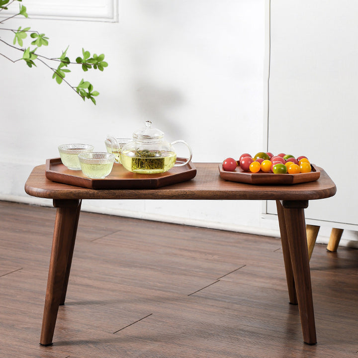Traditional Chinese Rectangle Smooth Corners Black Walnut End Table 1-Tier For Living Room