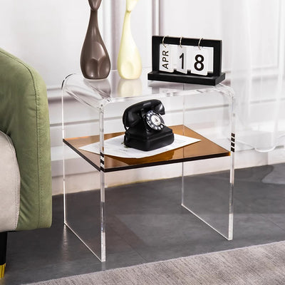 Contemporary Scandinavian Square Curved Acrylic Nightstand 2-Tiers For Bedroom