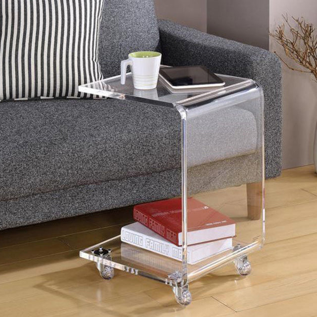 Contemporary Scandinavian Removable Square Rectangle Acrylic End Table 2-Tiers For Living Room