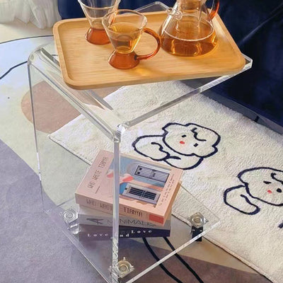 Contemporary Scandinavian Removable Square Rectangle Acrylic End Table 2-Tiers For Living Room