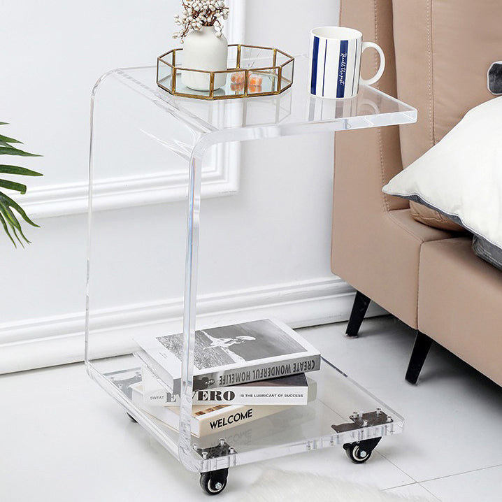Contemporary Scandinavian Removable Square Rectangle Acrylic End Table 2-Tiers For Living Room
