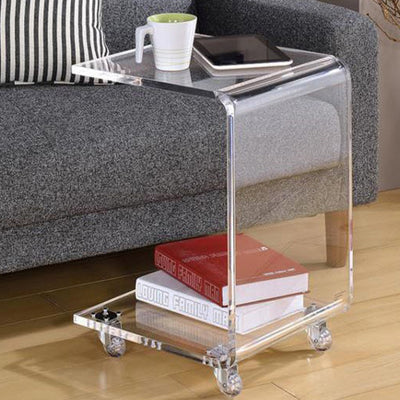 Contemporary Scandinavian Removable Square Rectangle Acrylic End Table 2-Tiers For Living Room