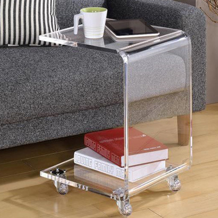 Contemporary Scandinavian Removable Square Rectangle Acrylic End Table 2-Tiers For Living Room