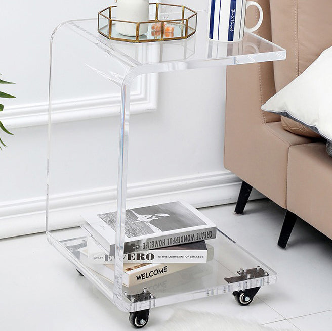 Contemporary Scandinavian Removable Square Rectangle Acrylic End Table 2-Tiers For Living Room