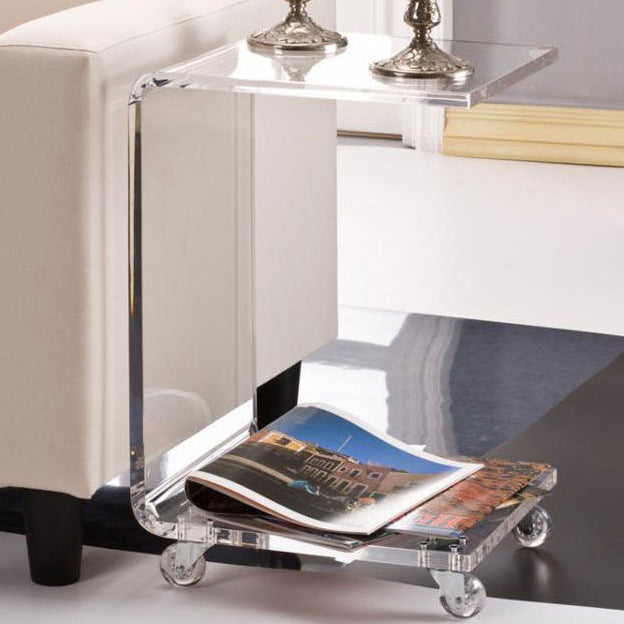 Contemporary Scandinavian Removable Square Rectangle Acrylic End Table 2-Tiers For Living Room