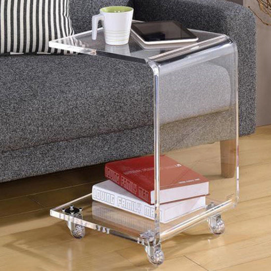 Contemporary Scandinavian Removable Square Rectangle Acrylic End Table 2-Tiers For Living Room