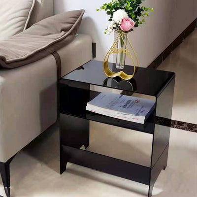 Modern Luxury Rectangle Curved Acrylic End Table 2-Tiers For Living Room