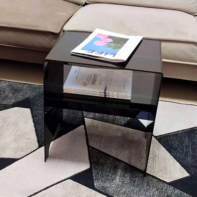 Modern Luxury Rectangle Curved Acrylic End Table 2-Tiers For Living Room