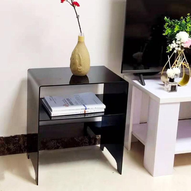 Modern Luxury Rectangle Curved Acrylic End Table 2-Tiers For Living Room