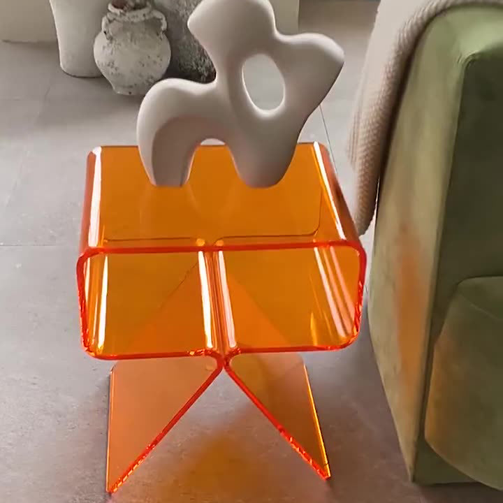 Zeitgenössischer skandinavischer quadratischer Split-Support-Acryl-Beistelltisch mit 2 Ebenen für das Wohnzimmer 
