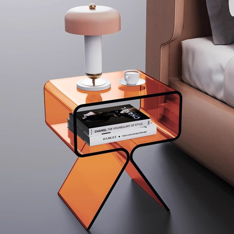Zeitgenössischer skandinavischer quadratischer Split-Support-Acryl-Beistelltisch mit 2 Ebenen für das Wohnzimmer 