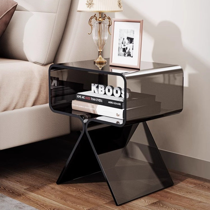 Zeitgenössischer skandinavischer quadratischer Split-Support-Acryl-Beistelltisch mit 2 Ebenen für das Wohnzimmer 