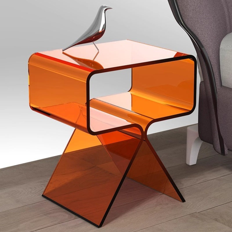 Zeitgenössischer skandinavischer quadratischer Split-Support-Acryl-Beistelltisch mit 2 Ebenen für das Wohnzimmer 