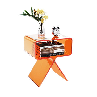 Contemporary Scandinavian Square Split Support Acrylic End Table 2-Tiers For Living Room
