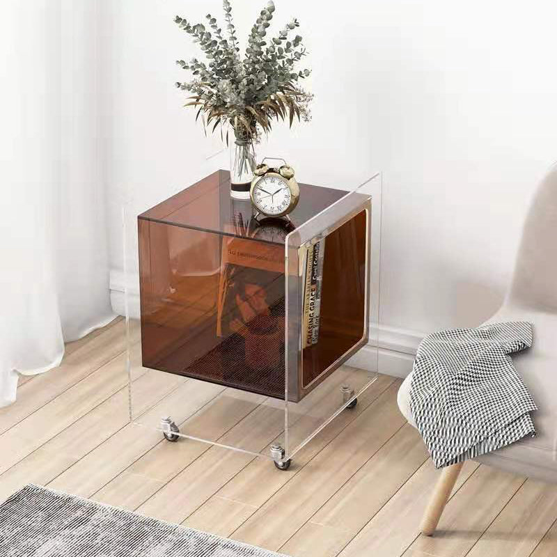 Moderner minimalistischer rechteckiger quadratischer abnehmbarer Glas-Acryl-Beistelltisch 1-stufig für Wohnzimmer 