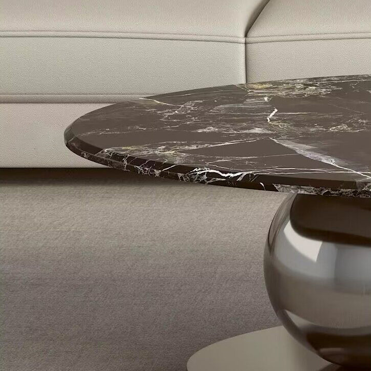 Contemporary Scandinavian Oval Round Orb Rock Slab Metal End Table 1-Tier For Living Room