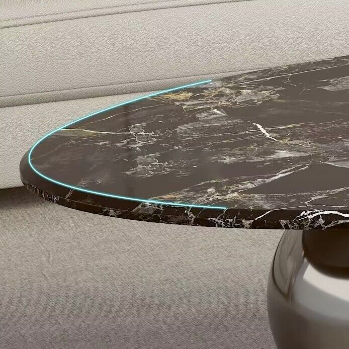 Contemporary Scandinavian Oval Round Orb Rock Slab Metal End Table 1-Tier For Living Room