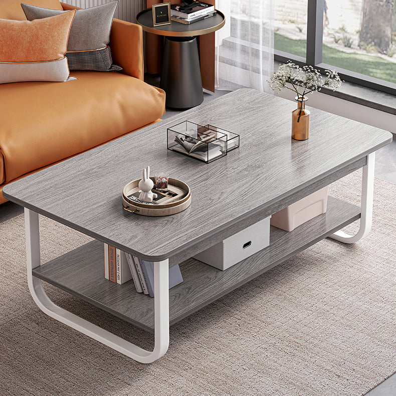 Mesa de Café de Acero Rectangular Minimalista Moderna de 2 Niveles para Sala de Estar 