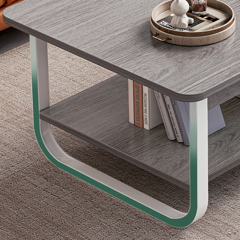 Mesa de Café de Acero Rectangular Minimalista Moderna de 2 Niveles para Sala de Estar 