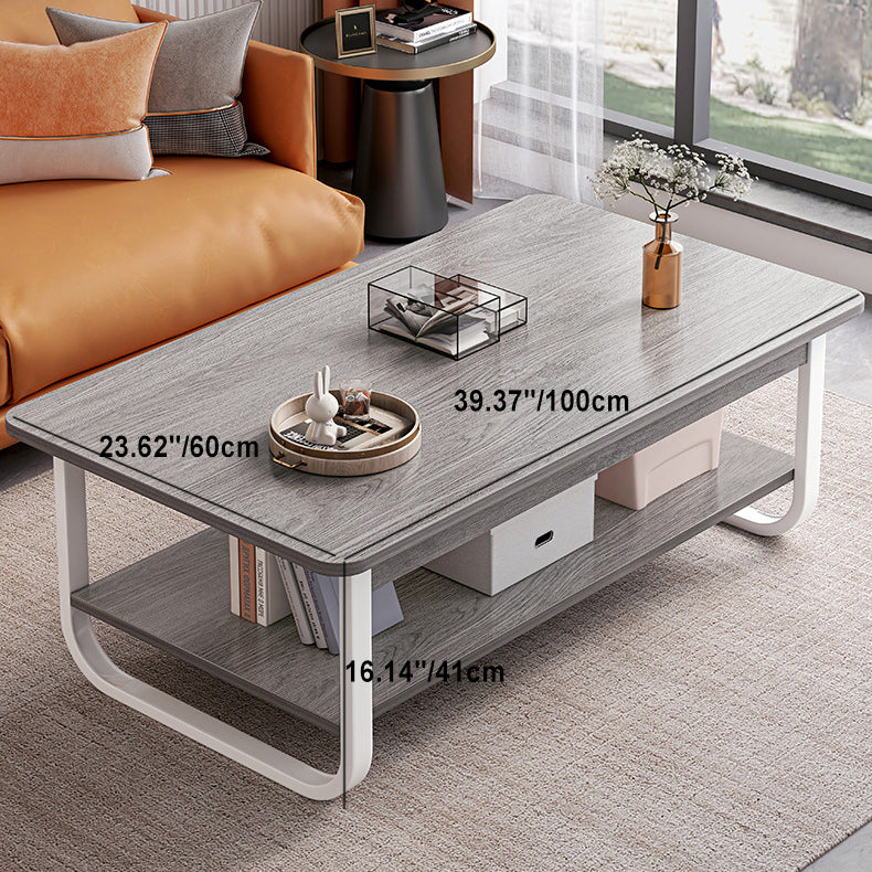 Mesa de Café de Acero Rectangular Minimalista Moderna de 2 Niveles para Sala de Estar 