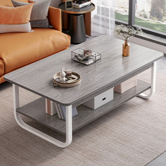 Mesa de Café de Acero Rectangular Minimalista Moderna de 2 Niveles para Sala de Estar 