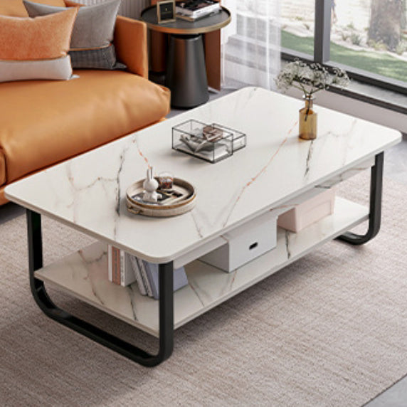 Mesa de Café de Acero Rectangular Minimalista Moderna de 2 Niveles para Sala de Estar 