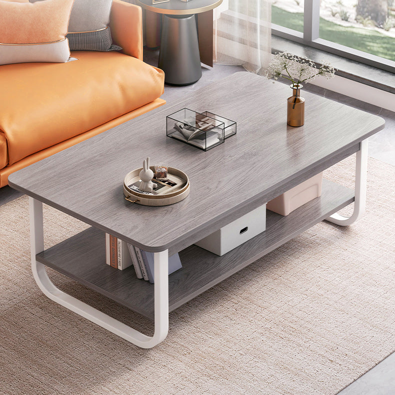 Mesa de Café de Acero Rectangular Minimalista Moderna de 2 Niveles para Sala de Estar 
