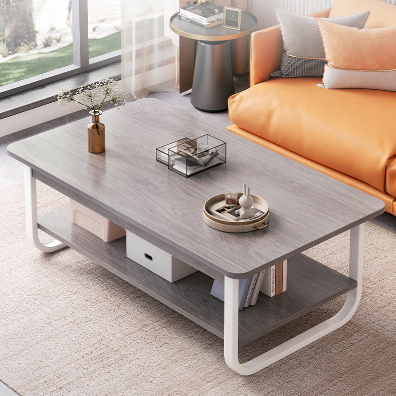 Mesa de Café de Acero Rectangular Minimalista Moderna de 2 Niveles para Sala de Estar 