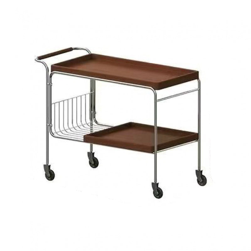 Modern Mid-Century Rectangular Trolley Pine Plywood Iron Side Table 2-Tier Movable For Living Room