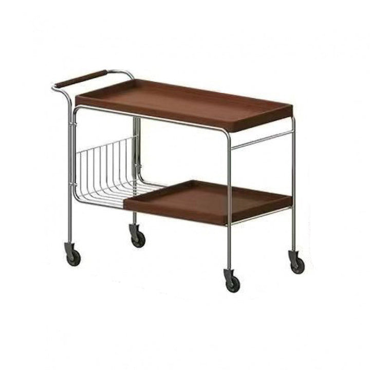 Modern Mid-Century Rectangular Trolley Pine Plywood Iron Side Table 2-Tier Movable For Living Room