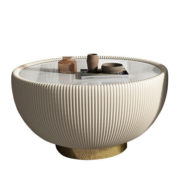 Table basse en cuir microfibre métal avec plateau rond nordique contemporain pour salon 
