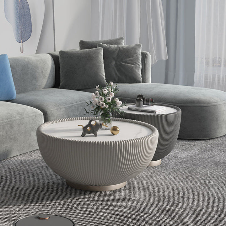 Table basse en cuir microfibre métal avec plateau rond nordique contemporain pour salon 