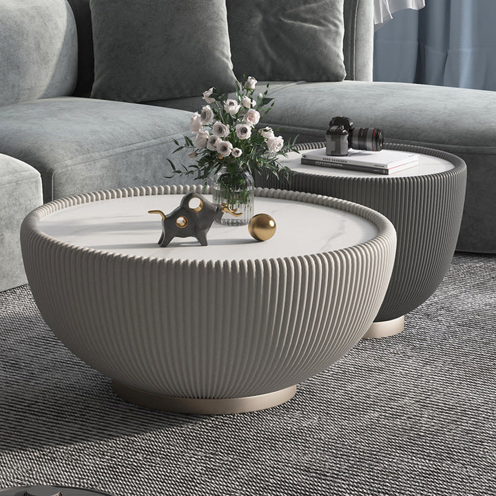 Table basse en cuir microfibre métal avec plateau rond nordique contemporain pour salon 