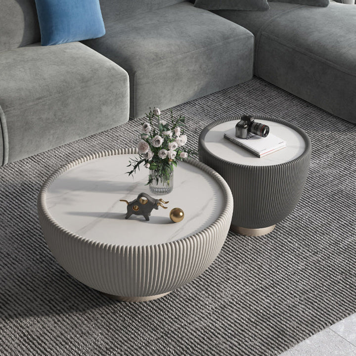 Table basse en cuir microfibre métal avec plateau rond nordique contemporain pour salon 