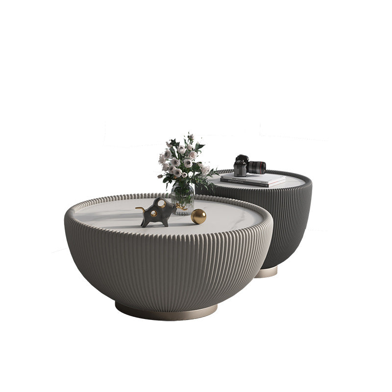 Table basse en cuir microfibre métal avec plateau rond nordique contemporain pour salon 