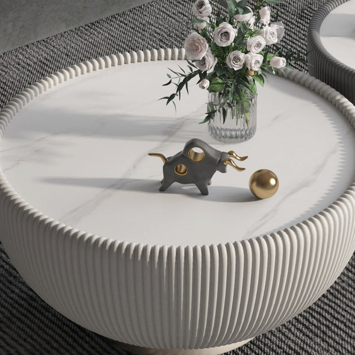 Table basse en cuir microfibre métal avec plateau rond nordique contemporain pour salon 