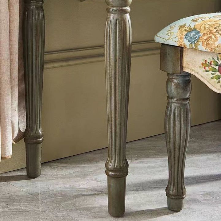 Traditional European Elliptical Mirror Rectangular Painting Wood Plate Makeup Vanity &amp; Stool Set For Bedroom