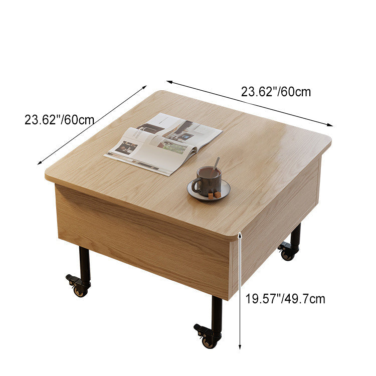 Zeitgenössischer nordischer quadratischer Holztisch aus Legierung mit anhebbarem Endtisch, 1 Ablage für das Wohnzimmer 