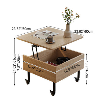 Zeitgenössischer nordischer quadratischer Holztisch aus Legierung mit anhebbarem Endtisch, 1 Ablage für das Wohnzimmer 