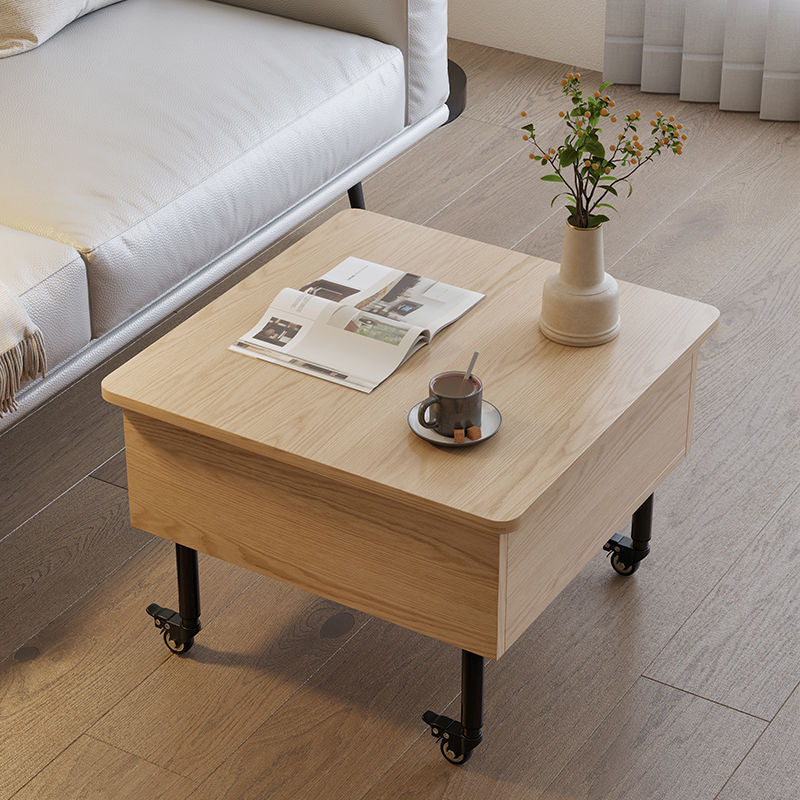 Zeitgenössischer nordischer quadratischer Holztisch aus Legierung mit anhebbarem Endtisch, 1 Ablage für das Wohnzimmer 