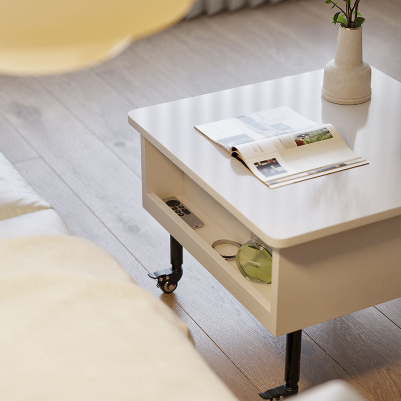 Zeitgenössischer nordischer quadratischer Holztisch aus Legierung mit anhebbarem Endtisch, 1 Ablage für das Wohnzimmer 