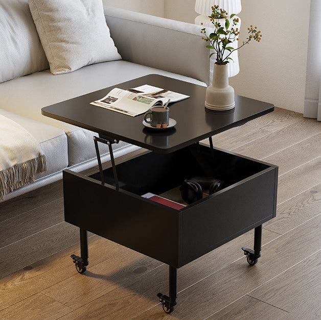Zeitgenössischer nordischer quadratischer Holztisch aus Legierung mit anhebbarem Endtisch, 1 Ablage für das Wohnzimmer 