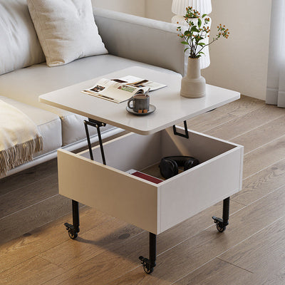 Zeitgenössischer nordischer quadratischer Holztisch aus Legierung mit anhebbarem Endtisch, 1 Ablage für das Wohnzimmer 