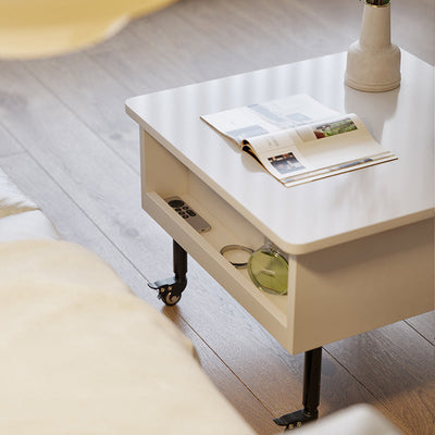 Zeitgenössischer nordischer quadratischer Holztisch aus Legierung mit anhebbarem Endtisch, 1 Ablage für das Wohnzimmer 